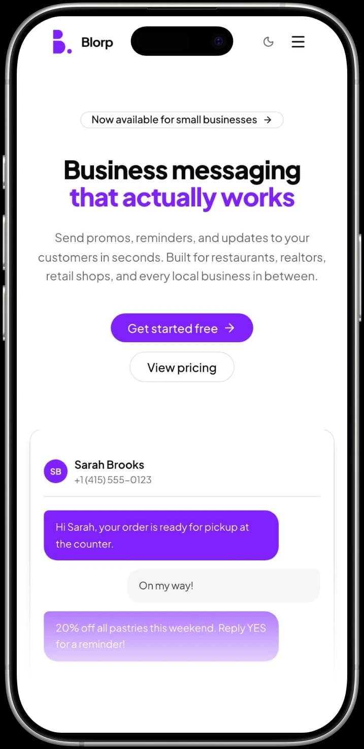 Blorp mobile hero with conversation mockup