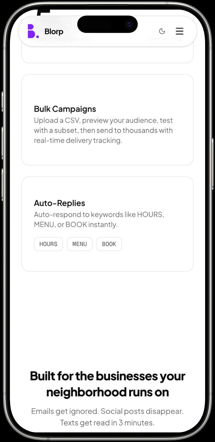 Blorp mobile: bulk campaigns and auto-replies