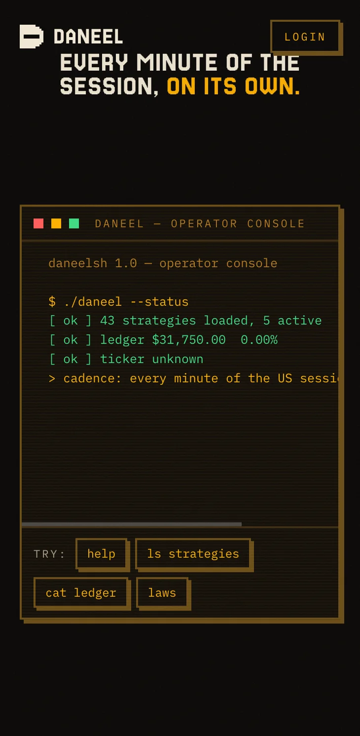 Daneel mobile intro: the console booted under the first line