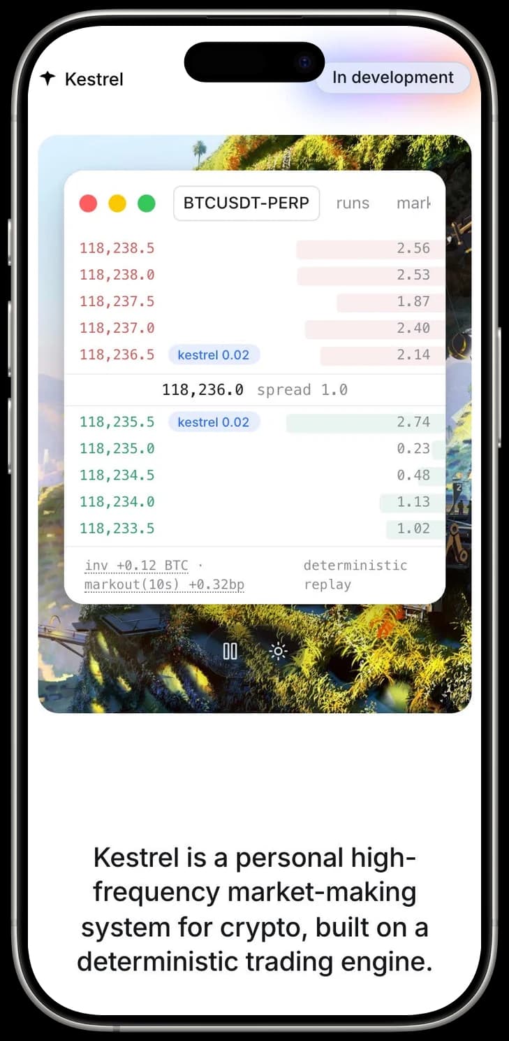 Kestrel mobile hero with the order book