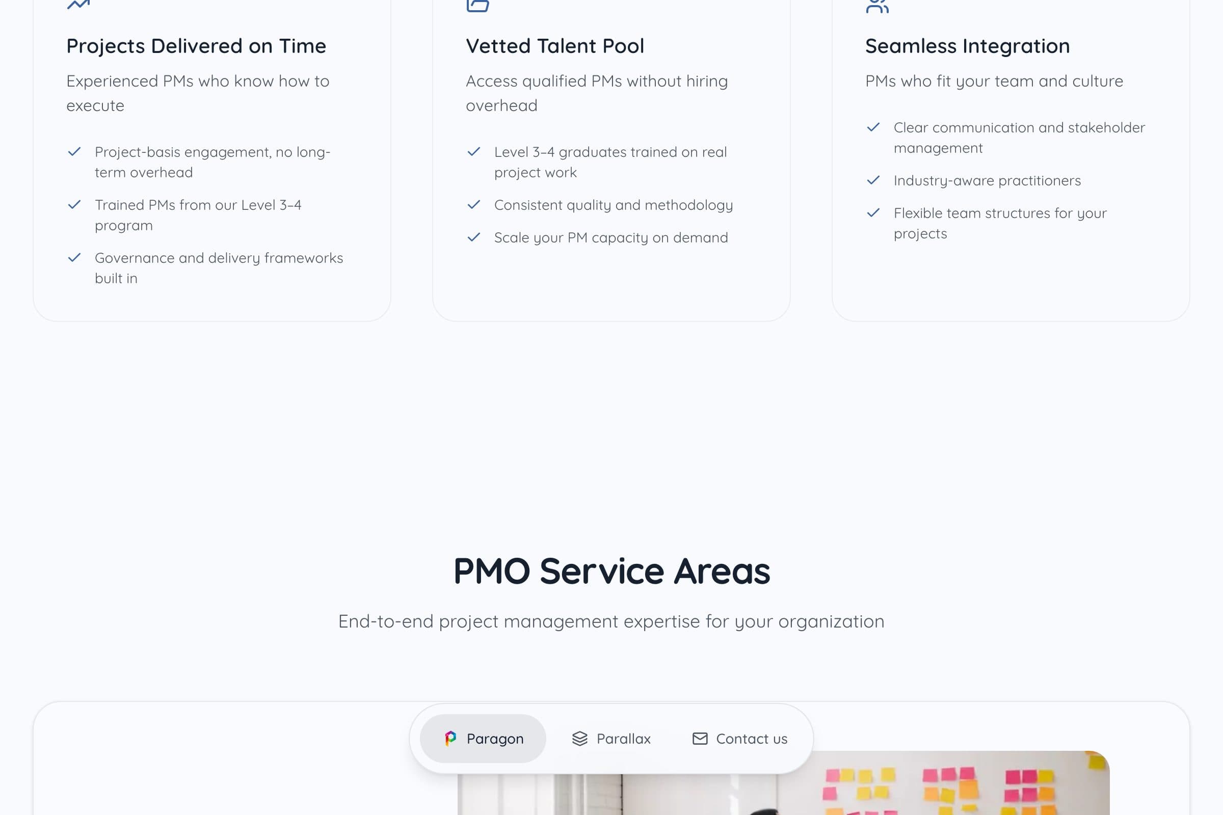 Paragon service areas: delivery, talent pool, integration