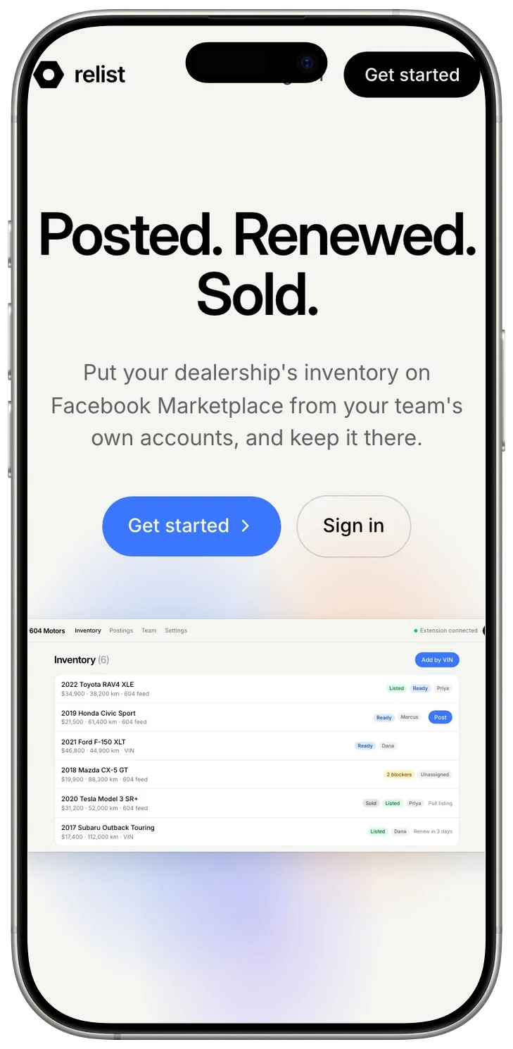 Relist mobile hero with the inventory board