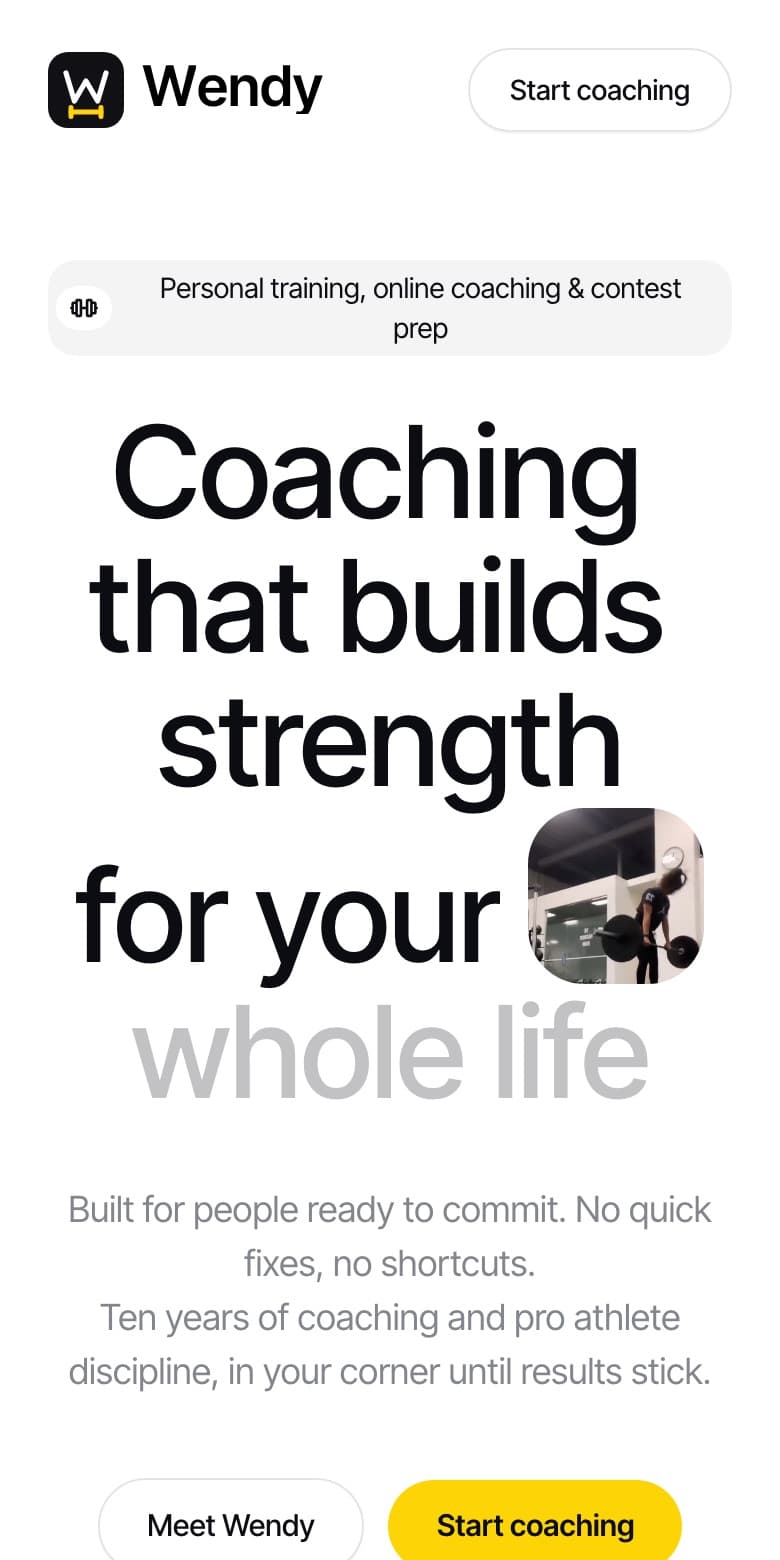 Wendy mobile hero: coaching that builds strength for your whole life